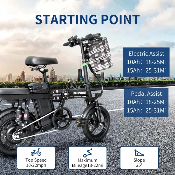 Electric Bike for Adults | 400W Motor, Up to 25MPH, 14” Tires, 48V 10AH/15AH Removable Battery - Image 6