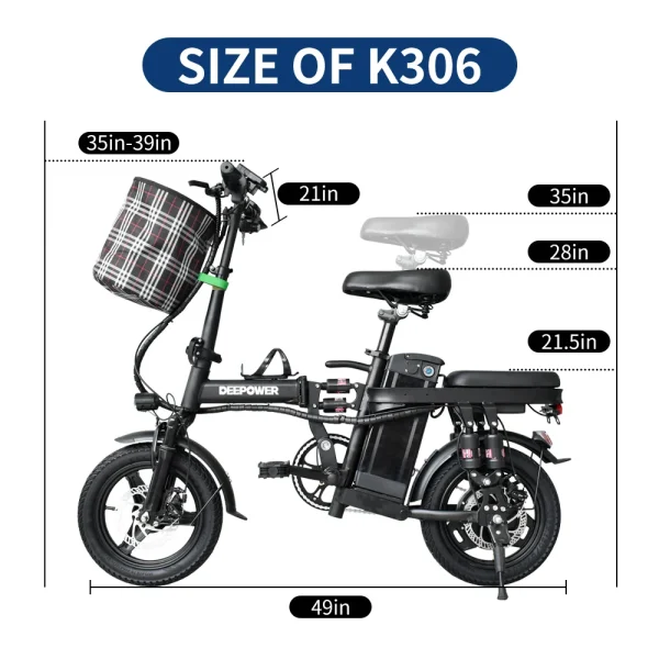 Electric Bike for Adults | 400W Motor, Up to 25MPH, 14” Tires, 48V 10AH/15AH Removable Battery - Image 3