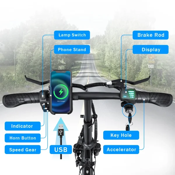 Electric Bike for Adults | 600W Peak Motor, 20MPH Folding Ebike with 14” Tires, 3 Levels Assist, and Multi-Shock Suspension - Image 4