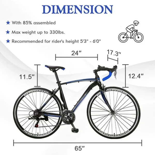 14-21 Speed Road Bike | Lightweight Aluminum Alloy Frame, 700C Wheels, Dual Disc/V Brakes, Adult Racing Bicycle - Image 3