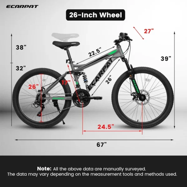 AQMountain Bike | Dual Full Suspension 21-Speed Aluminum/Steel Bicycle for Students & Beach Rides - Image 6