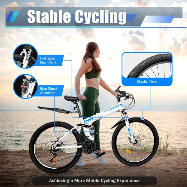 26-Inch Foldable Mountain Bike | 21-Speed Carbon Steel Bicycle for Adults, Portable Road Bike - Image 3