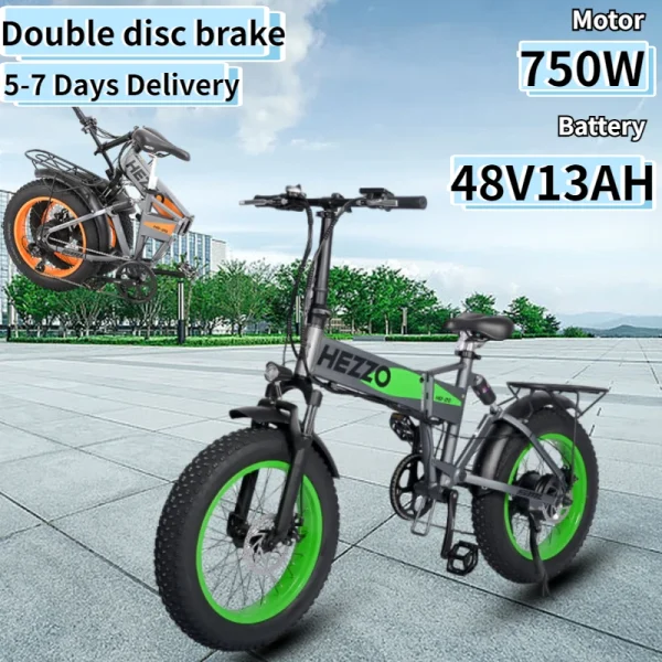 HEZZO T7 Folding Electric Bicycle | 750W Motor, 48V 13AH Battery, 20"x4.0" Fat Tire Off-Road & Snow E-Bike - Image 7