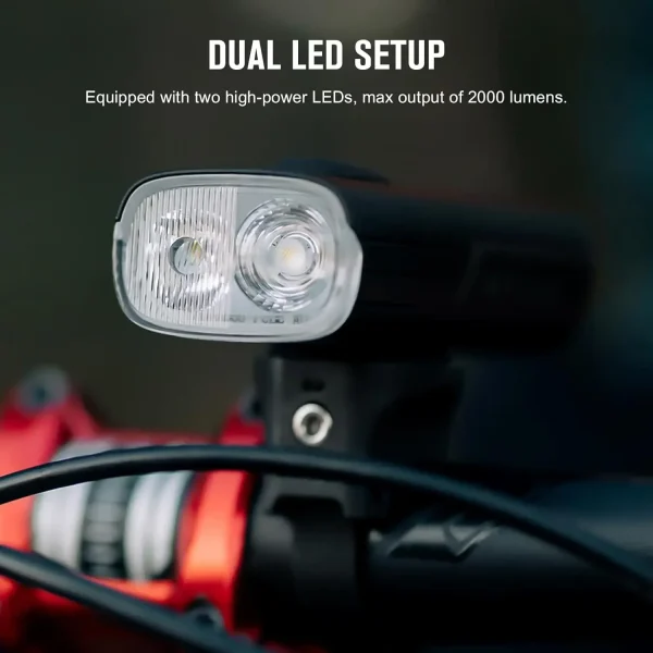 RN 2000 LED Rechargeable Bike Light | 2000 Lumens, 557ft Max Throw, Waterproof Headlight with Spot & Flood Beams - Image 2