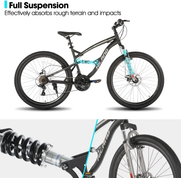 Full Suspension Mountain Bike | 21-Speed, 26-Inch Wheels, Dual Disc Brakes, Men’s and Women’s Adult Bicycle - Image 2