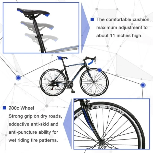 14-21 Speed Road Bike | Lightweight Aluminum Alloy Frame, 700C Wheels, Dual Disc/V Brakes, Adult Racing Bicycle - Image 6