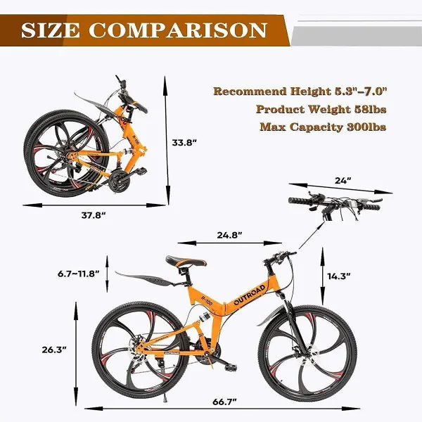 26-Inch Folding Mountain Bike | 21-Speed Full Suspension High-Carbon Steel MTB - Image 6