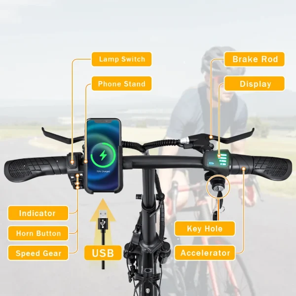 Electric Bike for Adults | 600W Peak Motor, 20MPH Folding Ebike with 14” Tires, 3 Levels Assist, and Multi-Shock Suspension - Image 5