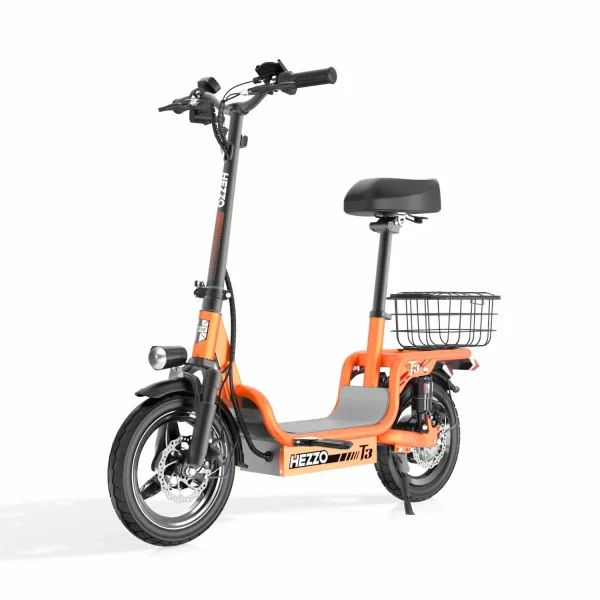 48V 500W Carbon Steel Ebike | Multi-Shock Absorption Electric Commuter Bike with 14” Road Tires & Basket - Image 7