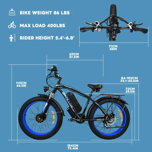 Baolujie 2000W Electric Bike | 35MPH Fat Tire Ebike for Adults with 20Ah Removable Battery, 26”x4” Tires, 80-Mile Range - Image 5