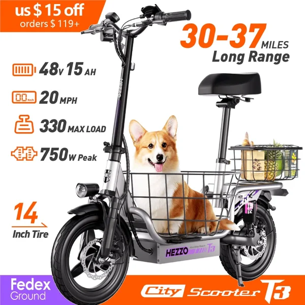 48V 500W Electric Bike | Carbon Steel Ebike with Multi-Shock Absorption, 14” Road Tires & Basket for City Commuting - Image 2