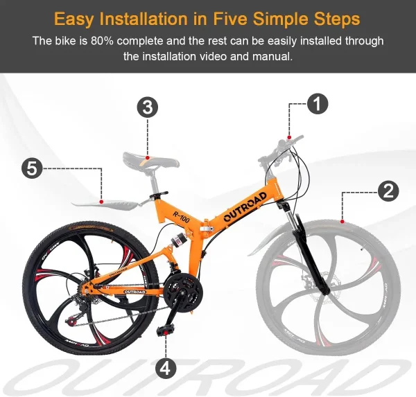 26-Inch Folding Mountain Bike | 21-Speed Full Suspension High-Carbon Steel MTB - Image 5