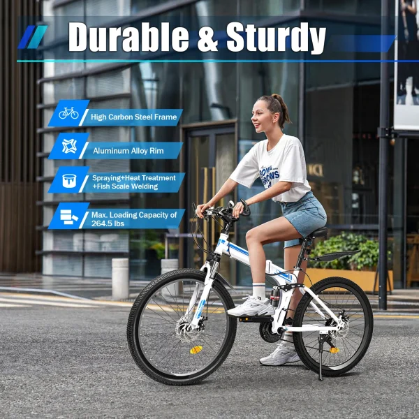 26-Inch Foldable Mountain Bike | 21-Speed Carbon Steel Bicycle for Adults, Portable Road Bike - Image 5