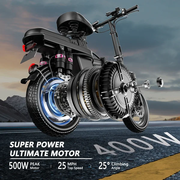 500W 48V 13AH Folding Electric Bike | 14” Tire City Commuter Ebike for Adults - Image 6